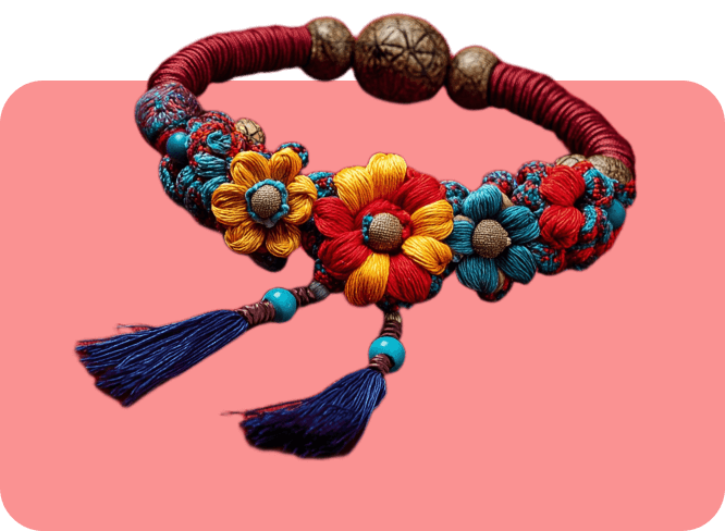 Clean product photo of a handcrafted bracelet on a plain background